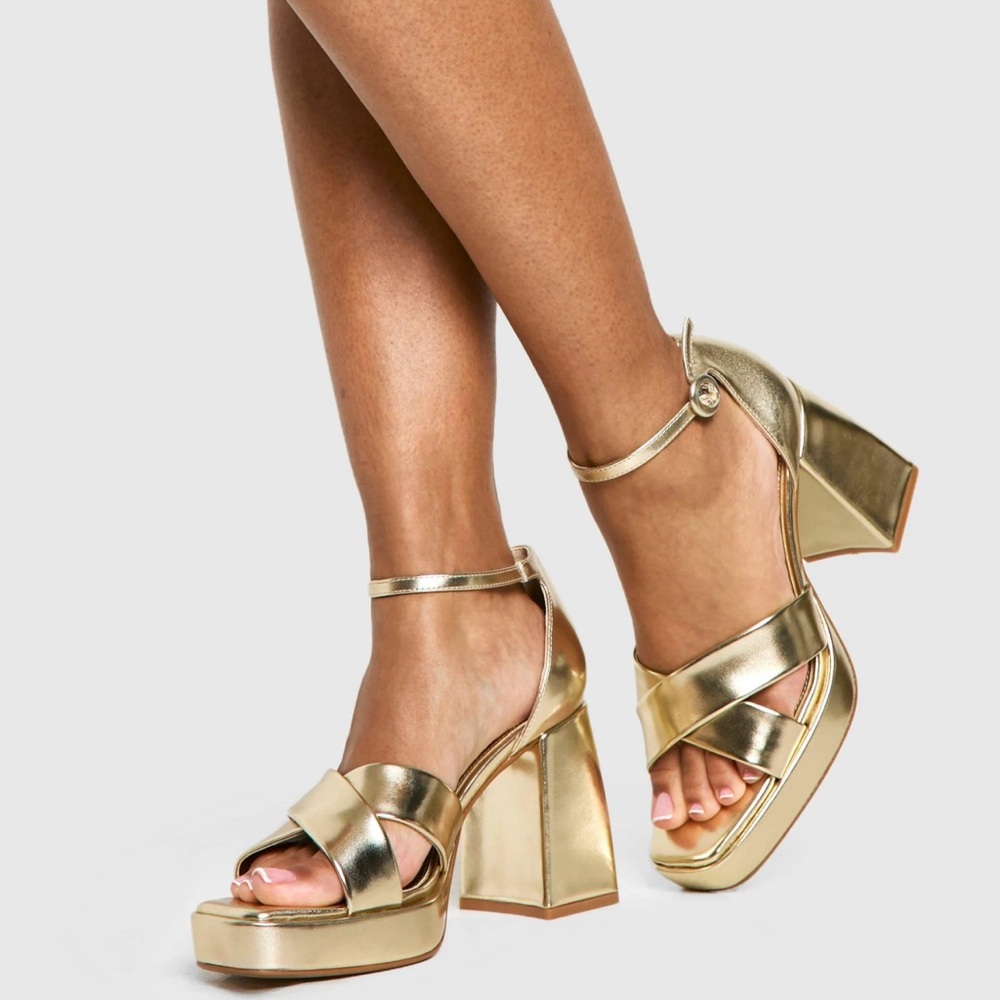 Boohoo Gold Platform Heels (Wide Width)